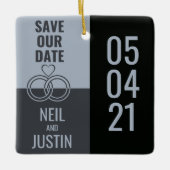 黒モダンと灰色の日付の保存 セラミックオーナメント (正面)