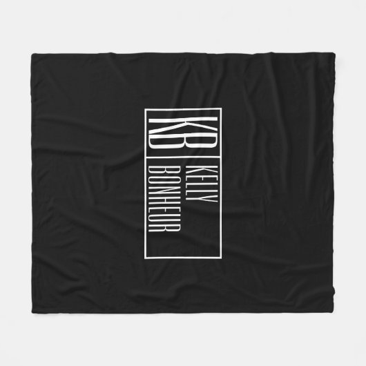 黒モダンと白のイニシャルと名前モノグラム フリースブランケット (正面(横))