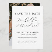 黒モダンと白のオーバーレイ結婚写真 セーブザデート (正面/裏面)