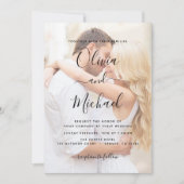 黒モダンと白のオーバーレイ結婚写真 招待状 (正面)