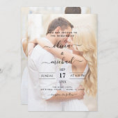 黒モダンと白のオーバーレイ結婚写真 招待状 (正面/裏面)