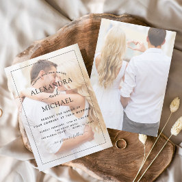 黒モダンと白のオーバーレイ結婚写真 招待状