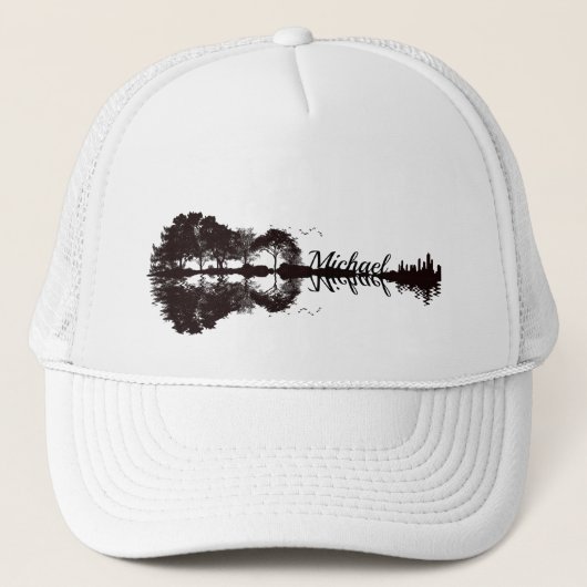 黒モダンと白のギタリスト名ウォーター色 キャップ (正面)