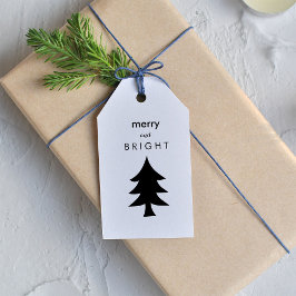 黒モダンと白のクリスマスツリーとドット ギフトタグ