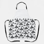 黒モダンと白のクリスマスツリーパターン エプロン (正面)