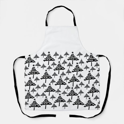黒モダンと白のクリスマスツリーパターン エプロン (正面)