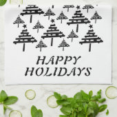 黒モダンと白のクリスマスツリーパターン キッチンタオル (折り畳み)