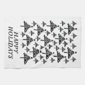 黒モダンと白のクリスマスツリーパターン キッチンタオル (横)
