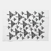 黒モダンと白のクリスマスツリーパターン キッチンタオル (横)