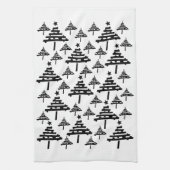 黒モダンと白のクリスマスツリーパターン キッチンタオル (縦)