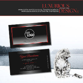黒モダンと白のグラデーションの赤い枠にロゴを追加 名刺