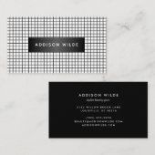 黒モダンと白のグリッドパターン 名刺 (正面/裏面)