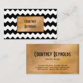 黒モダンと白のシェブロン模様の銅 名刺 (正面/裏面)