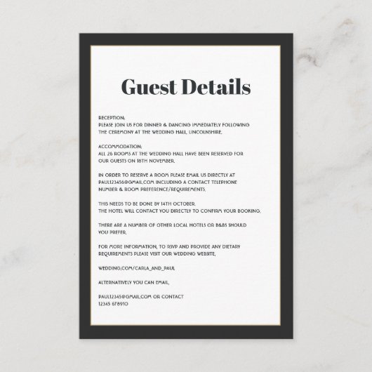 黒モダンと白のジオメト結婚リのゲスト情報 エンクロージャーカード (正面)