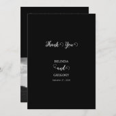 黒モダンと白のスクリプトのカップルの写真結婚 サンキューカード (正面/裏面)
