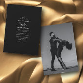 黒モダンと白のスクリプトのカップルの写真結婚 招待状