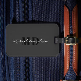 黒モダンと白のスクリプモノグラムのト ラゲッジタグ