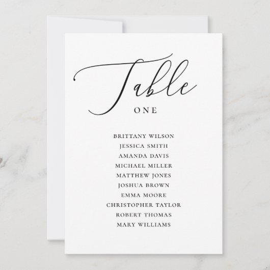 黒モダンと白のスクリプ結婚トの座席表 招待状 (正面)
