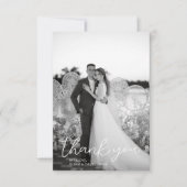 黒モダンと白のスクリプ結婚トの2枚の写真 サンキューカード (正面)