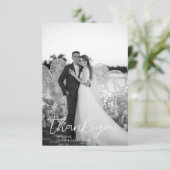 黒モダンと白のスクリプ結婚トの2枚の写真 サンキューカード (スタンド正面)