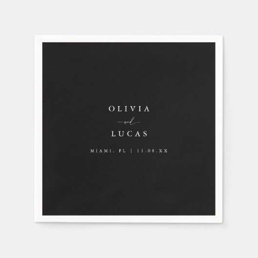 黒モダンと白のスクリプ結婚ト スタンダードカクテルナプキン (正面)