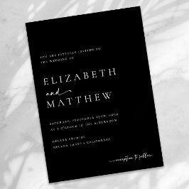 黒モダンと白のスクリプ結婚ト 招待状