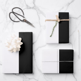黒モダンと白のストライプカラーブロック ラッピングペーパーシート