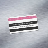 黒モダンと白のストライプピンクフェイクグリッツ マグネット名刺 (インサイチュ)