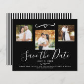 黒モダンと白のストライプ写真日付の保存 (正面/裏面)
