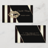 黒モダンと白のストライプ唇 名刺 (正面/裏面)