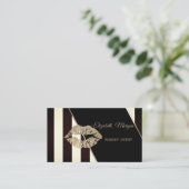 黒モダンと白のストライプ唇 名刺 (スタンド正面)