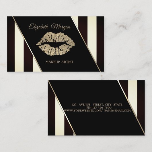黒モダンと白のストライプ唇 名刺 (正面/裏面)