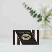 黒モダンと白のストライプ唇 名刺 (スタンド正面)