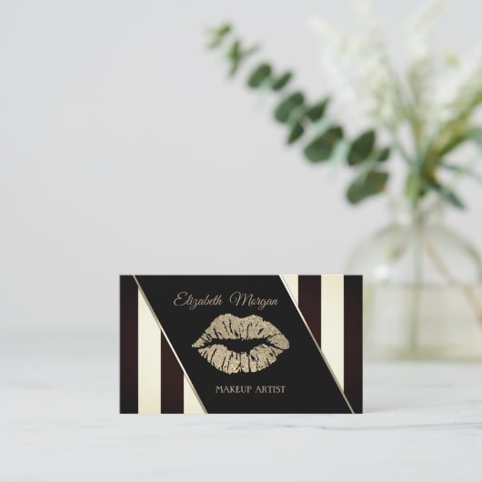 黒モダンと白のストライプ唇 名刺 (スタンド正面)