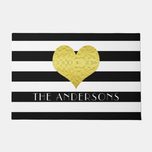 黒モダンと白のストライプ文字 ドアマット (正面)