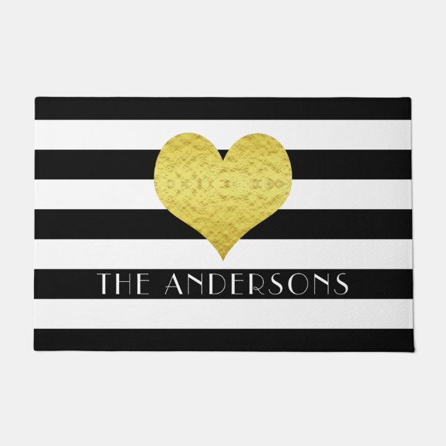 黒モダンと白のストライプ文字 ドアマット (正面)