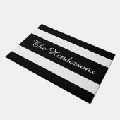 黒モダンと白のストライプ文字 ドアマット (アングル)