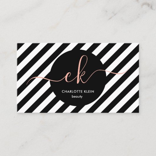 黒モダンと白のストライプ文字 名刺 (正面)