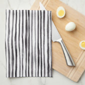 黒モダンと白のストライプ水色 キッチンタオル (四つ折り)