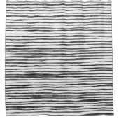 黒モダンと白のストライプ水色 シャワーカーテン (正面)