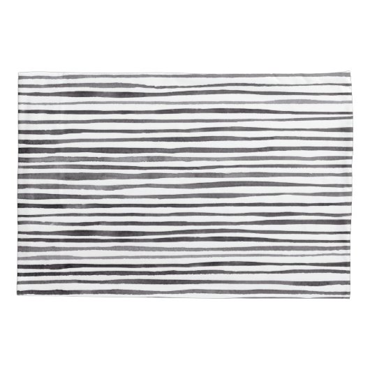 黒モダンと白のストライプ水色 枕カバー (裏面)