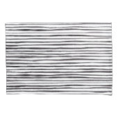 黒モダンと白のストライプ水色 枕カバー (正面)