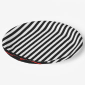 黒モダンと白のストライプ赤いハート ペーパープレート (アングル)