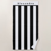 黒モダンと白のストライプ ビーチタオル (正面)