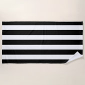 黒モダンと白のストライプ ビーチタオル (正面)