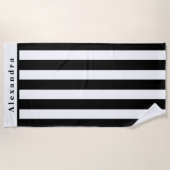 黒モダンと白のストライプ ビーチタオル (正面)