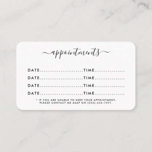 黒モダンと白のダイヤモンドアポイントメントカード エンクロージャーカード (裏面)