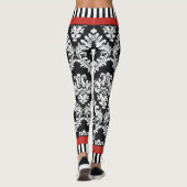 黒モダンと白のダマスクパターン赤 レギンス (裏面)