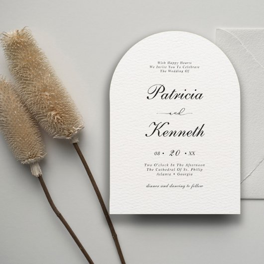 黒モダンと白のテクスチャアーチQRの結婚写真 招待状