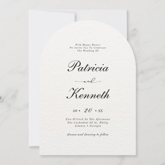 黒モダンと白のテクスチャアーチQRの結婚写真 招待状 (正面)